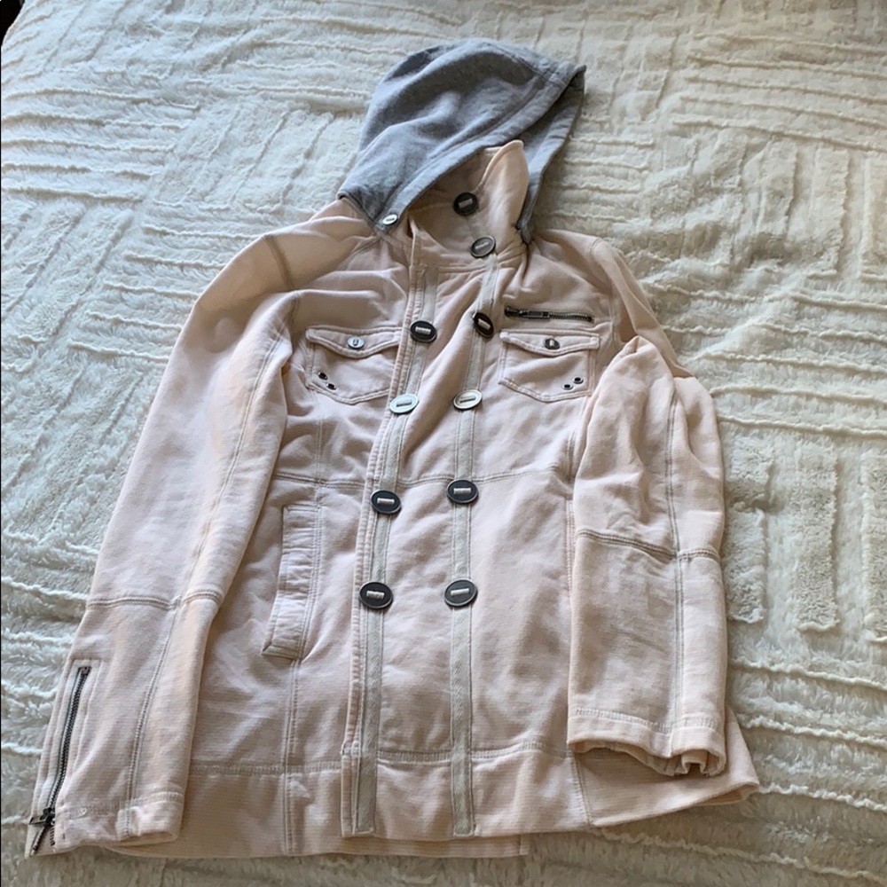 Pink hooded rain jacket